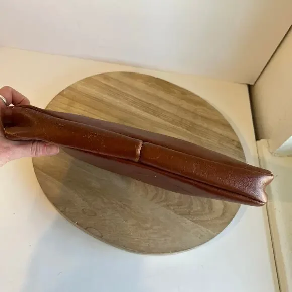 Vintage 90s Tan Genuine Leather Snap Closure Clutch Evening Bag - Picture 6 of 12